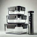 FreshVault Vacuum Seal Glass Container Set - 3 borosilicate glass containers with handheld vacuum pump