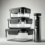 FreshVault Vacuum Seal Glass Container Set - 3 borosilicate glass containers with handheld vacuum pump