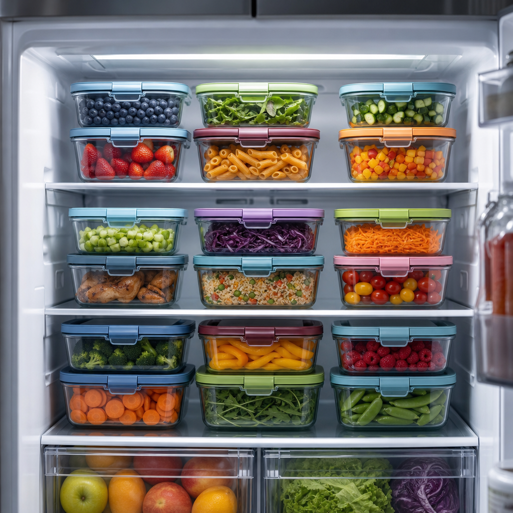 Organized refrigerator with FreshVault glass containers